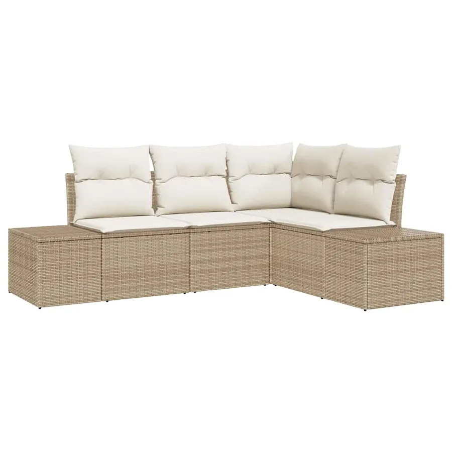 Ensemble de canapé de jardin 4 pcs Beige et crème polyrotin - 2