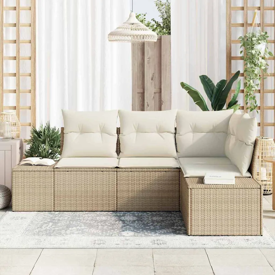 Ensemble de canapé de jardin 4 pcs Beige et crème polyrotin - 3