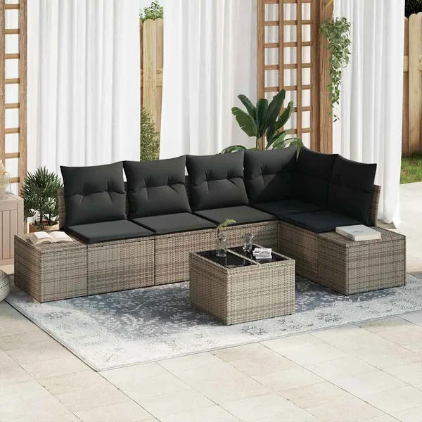 Ensemble de canapé de jardin avec stockage Gris clair polyrotin