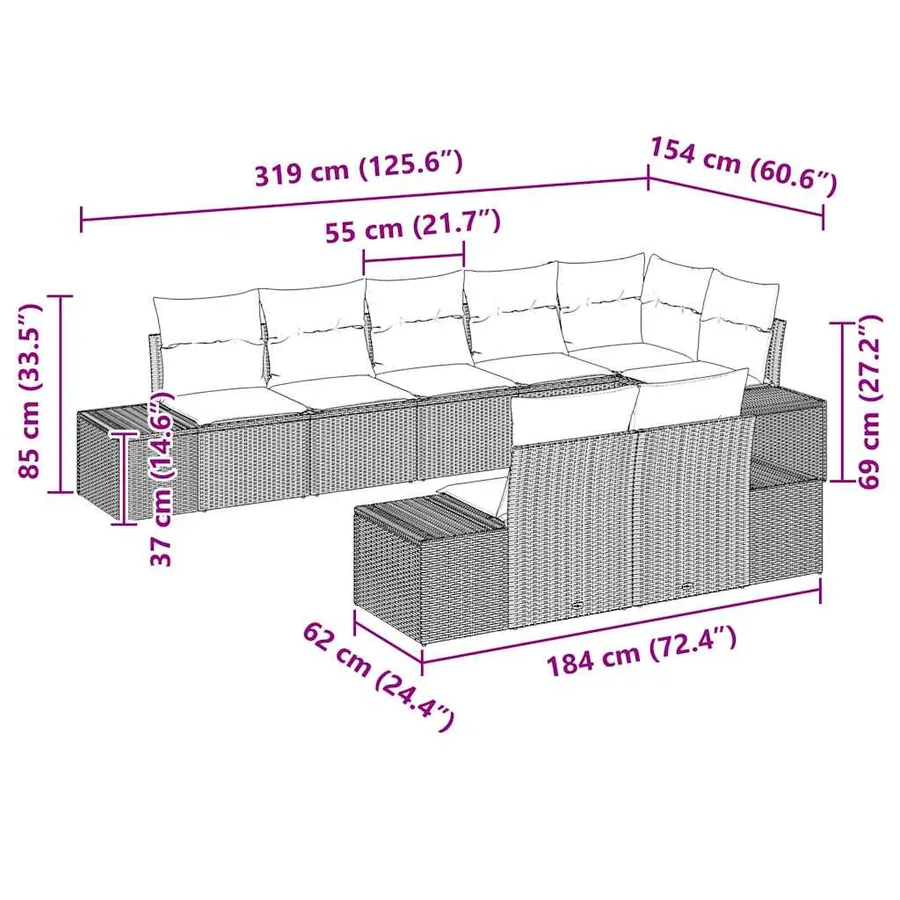 Ensemble de canapé de jardin 8 pcs Gris Poly rotin - 12