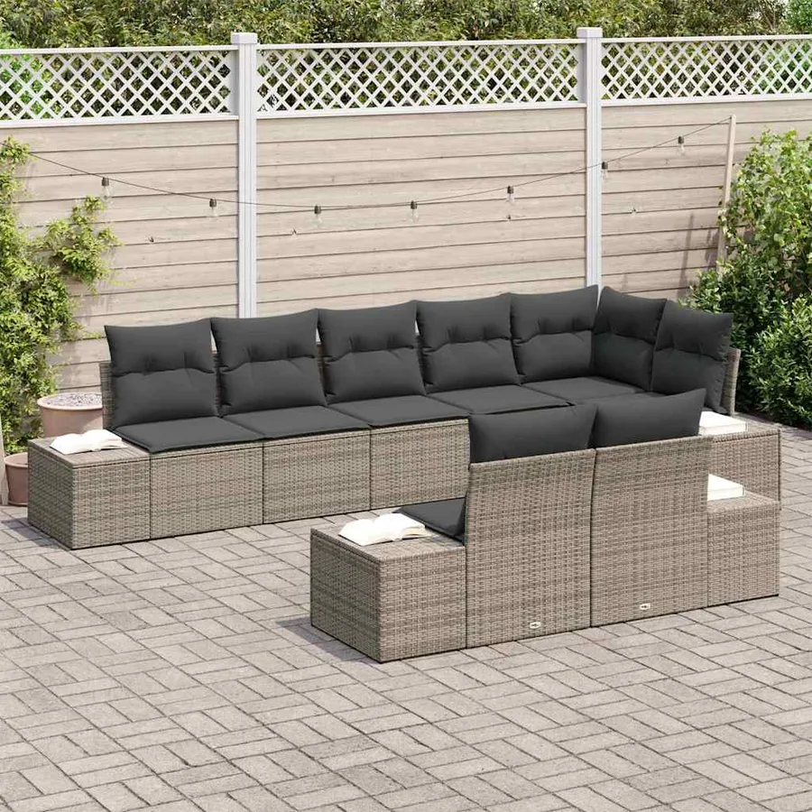Ensemble de canapé de jardin 8 pcs Gris Poly rotin - 3
