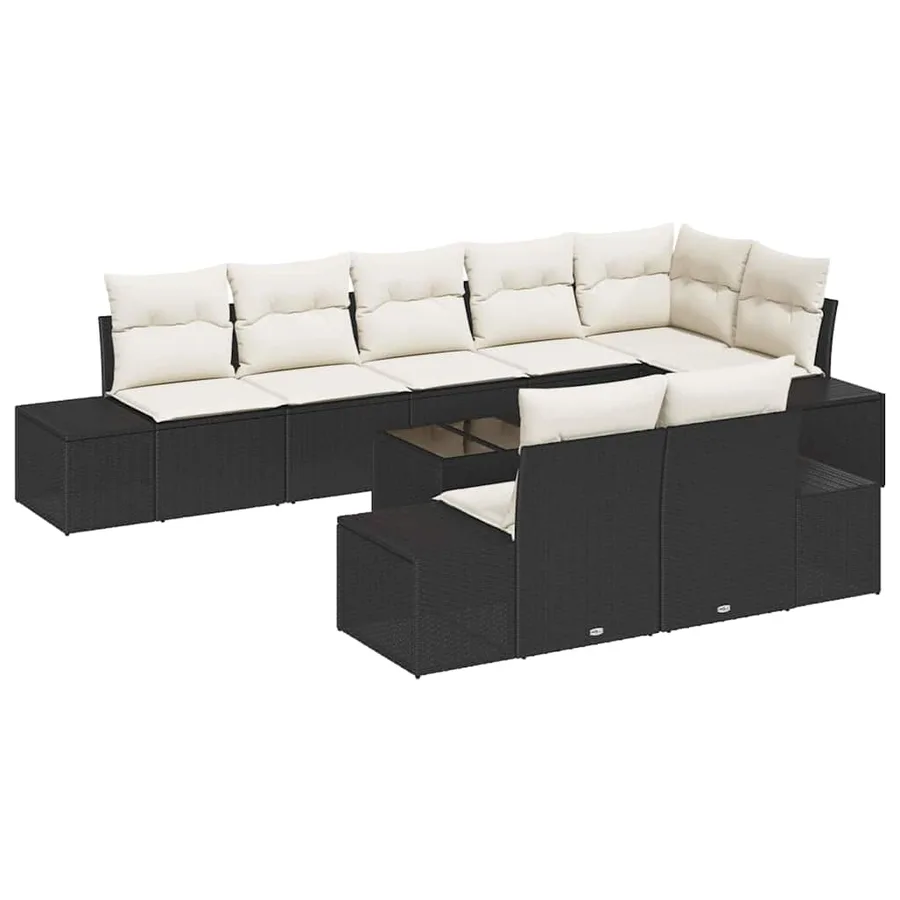 Ensemble de canapé de jardin Noir et Crème Poly rotin - 2