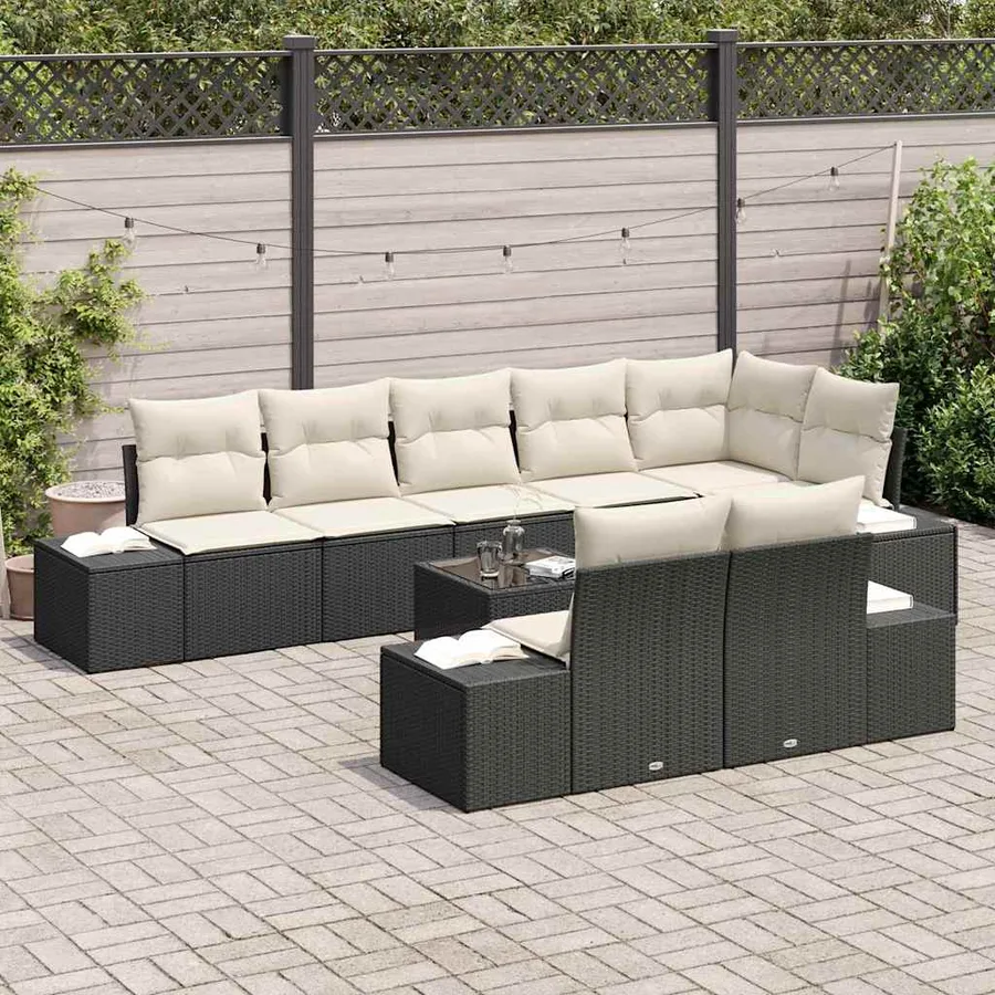 Ensemble de canapé de jardin Noir et Crème Poly rotin - 3