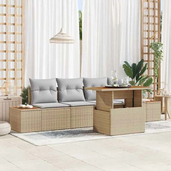 Ensemble de canapé de jardin 5 pc Beige et gris