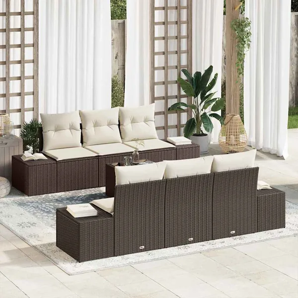 Ensemble de canapé de jardin 8 pcs Marron et Crème polyrotin