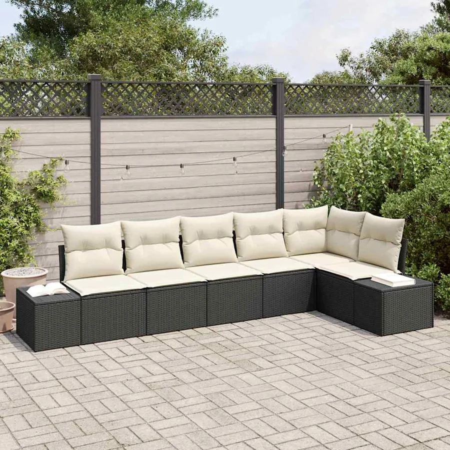 Ensemble de canapé de jardin 6 pcs Noir et Crème polyrotin