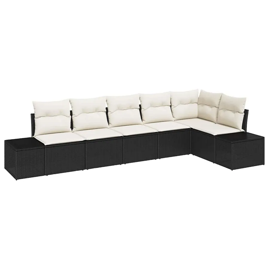 Ensemble de canapé de jardin 6 pcs Noir et Crème polyrotin - 2
