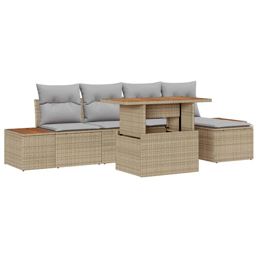 Ensemble de canapé de jardin 6 pcs Beige et gris - 2