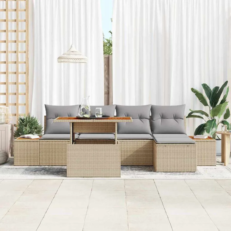 Ensemble de canapé de jardin 6 pcs Beige et gris - 3