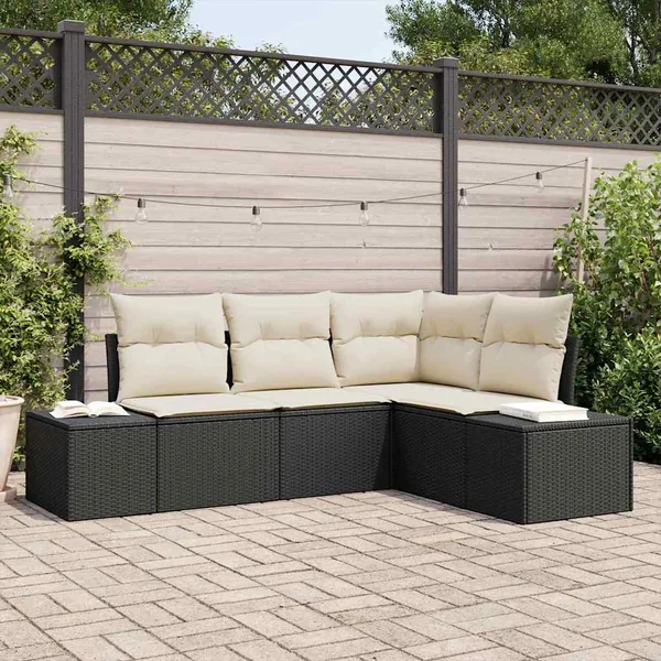 Ensemble de canapé de jardin 4 pcs Noir et Crème polyrotin