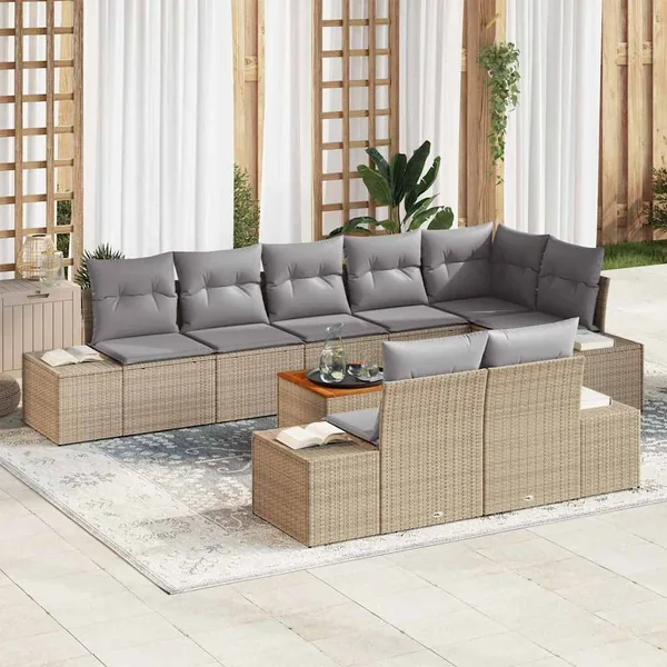 Ensemble de canapé de jardin 9 pcs beige et gris clair