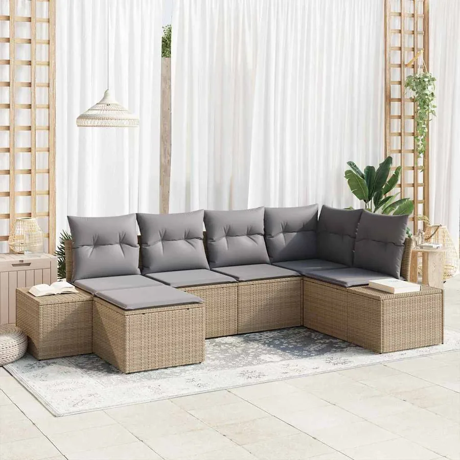 Ensemble de canapé de jardin 6 pcs Beige et Gris clair