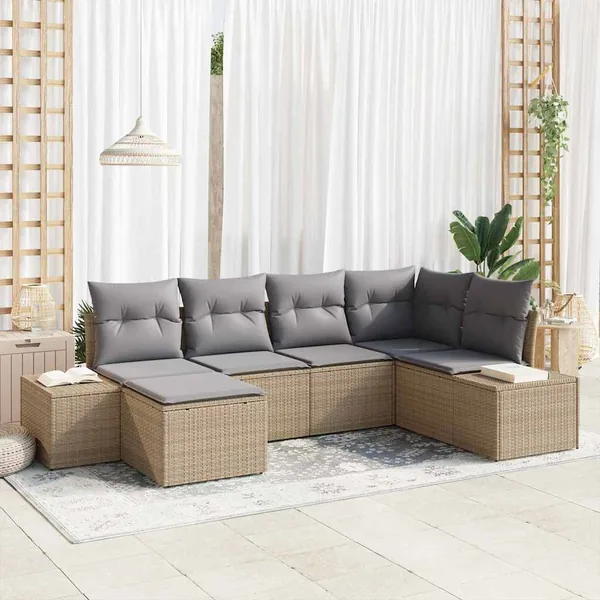 Ensemble de canapé de jardin 6 pcs Beige et Gris clair
