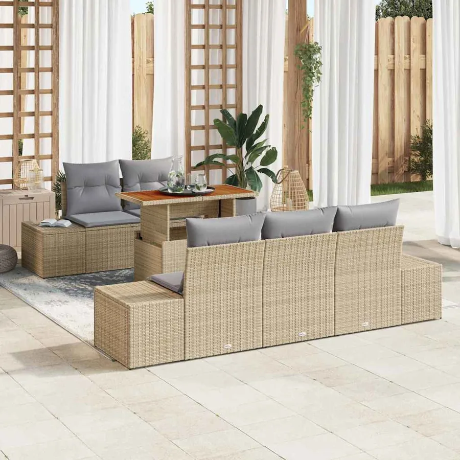 Ensemble de canapé de jardin 6 pcs Beige Poly rotin