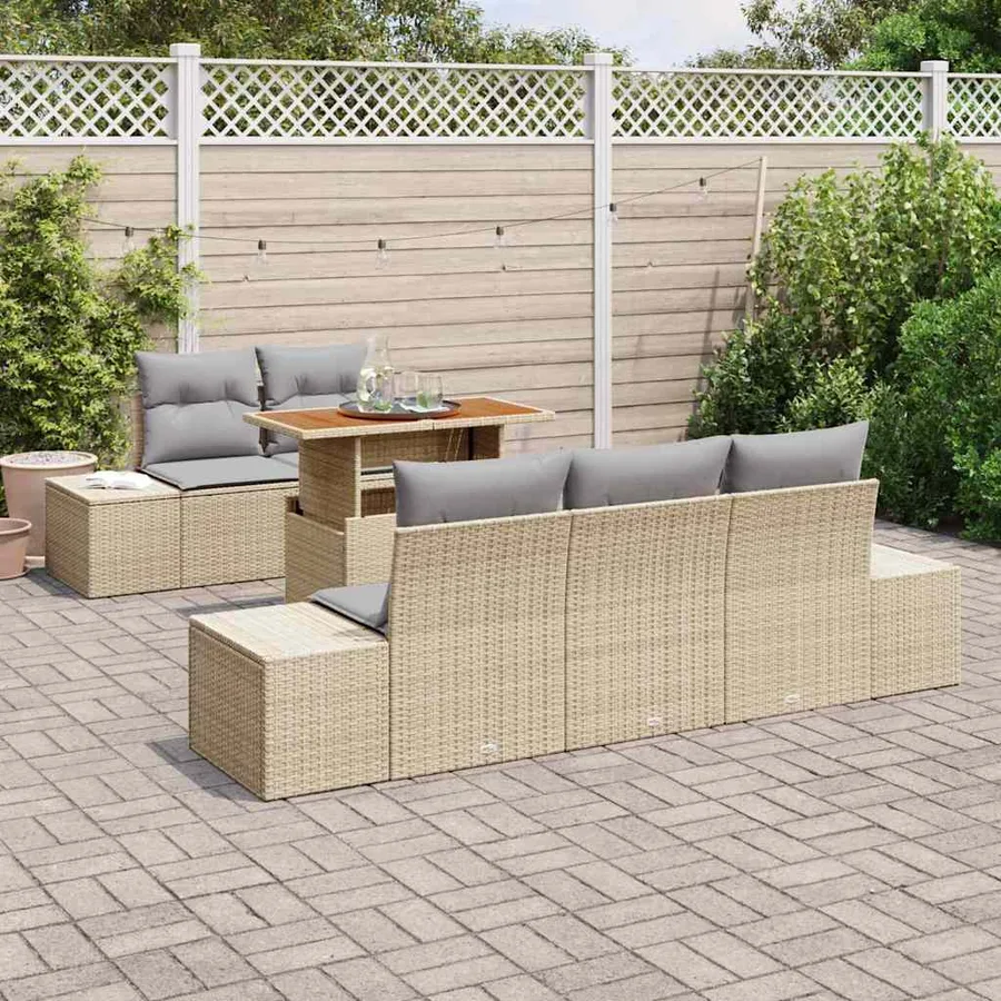 Ensemble de canapé de jardin 6 pcs Beige Poly rotin - 3