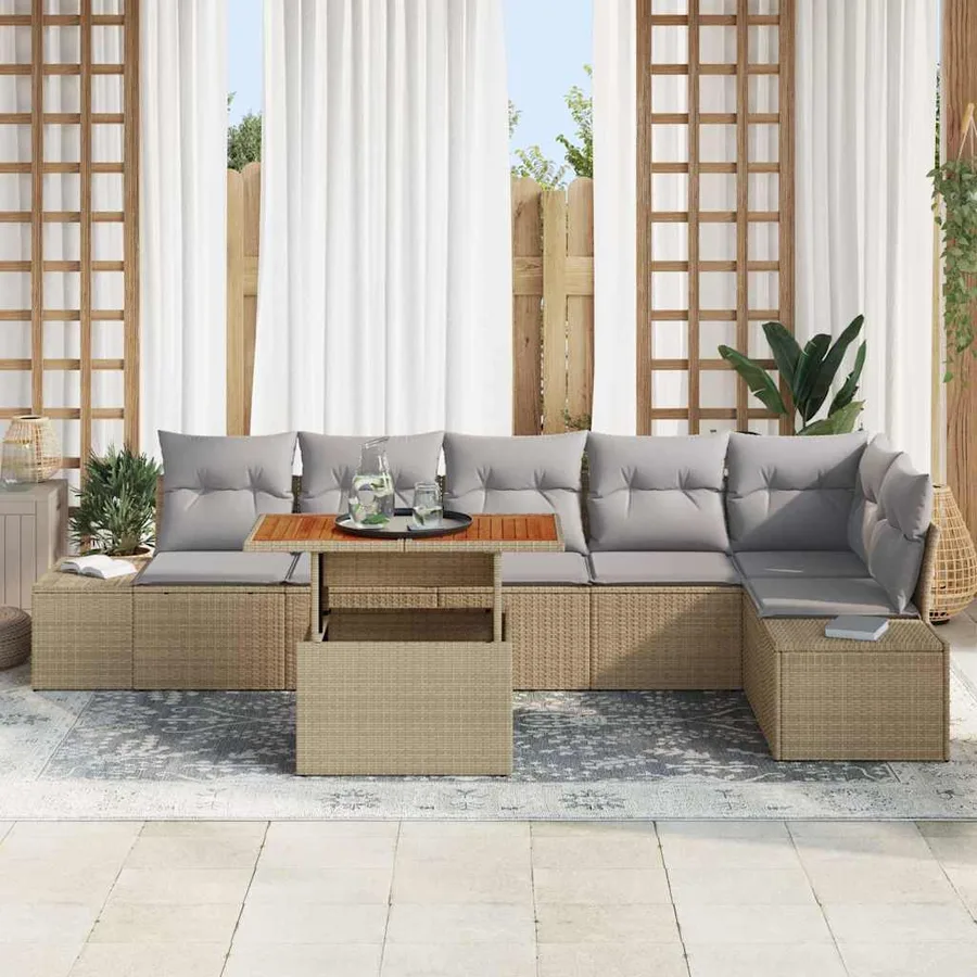 Ensemble de canapé de jardin 7 pcs Beige Poly rotin - 3