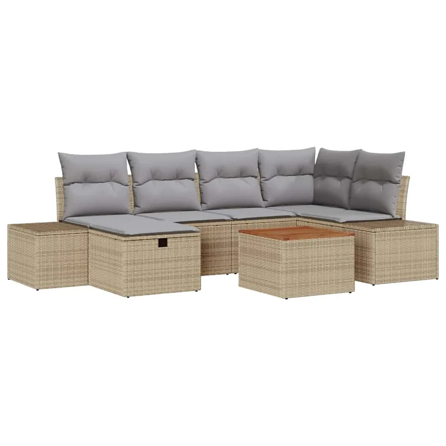 Ensemble de canapé de jardin 7 pcs Beige Poly rotin - 2