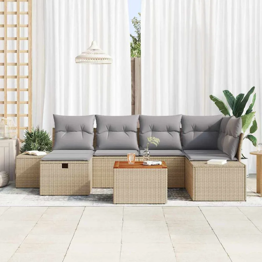 Ensemble de canapé de jardin 7 pcs Beige Poly rotin - 3