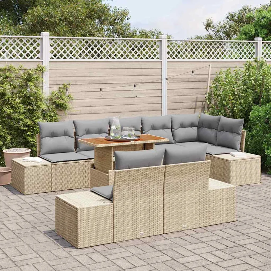 Ensemble de canapé de jardin 9 pcs Beige Poly rotin - 3