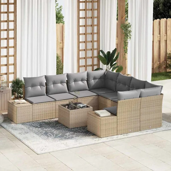 Ensemble de canapé de jardin 9 pcs Beige et gris polyrotin
