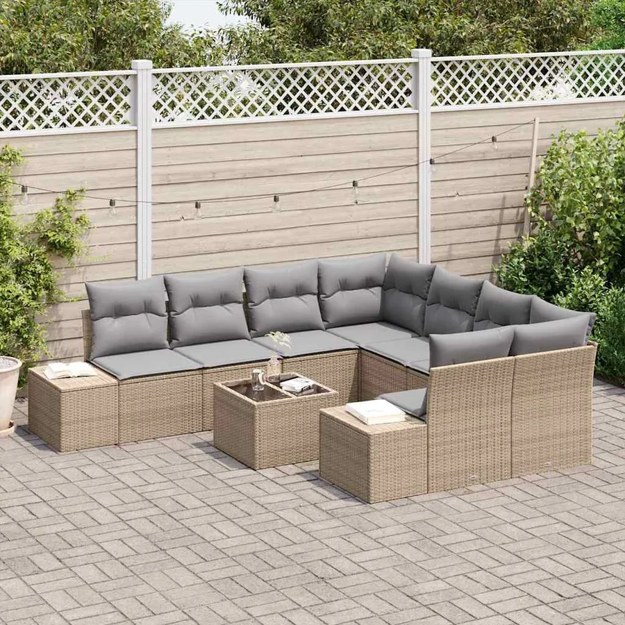 Ensemble de canapé de jardin 9 pcs Beige et gris polyrotin - 3