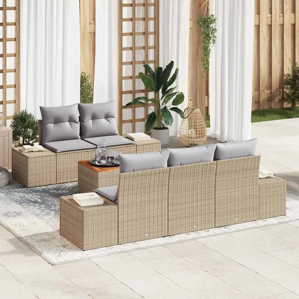 Ensemble de canapé de jardin 6 pcs Beige et Gris clair