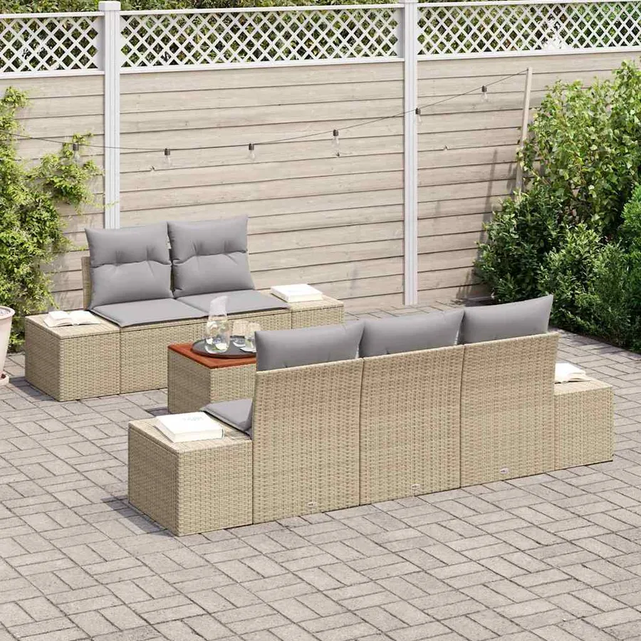 Ensemble de canapé de jardin 6 pcs Beige et Gris clair - 3