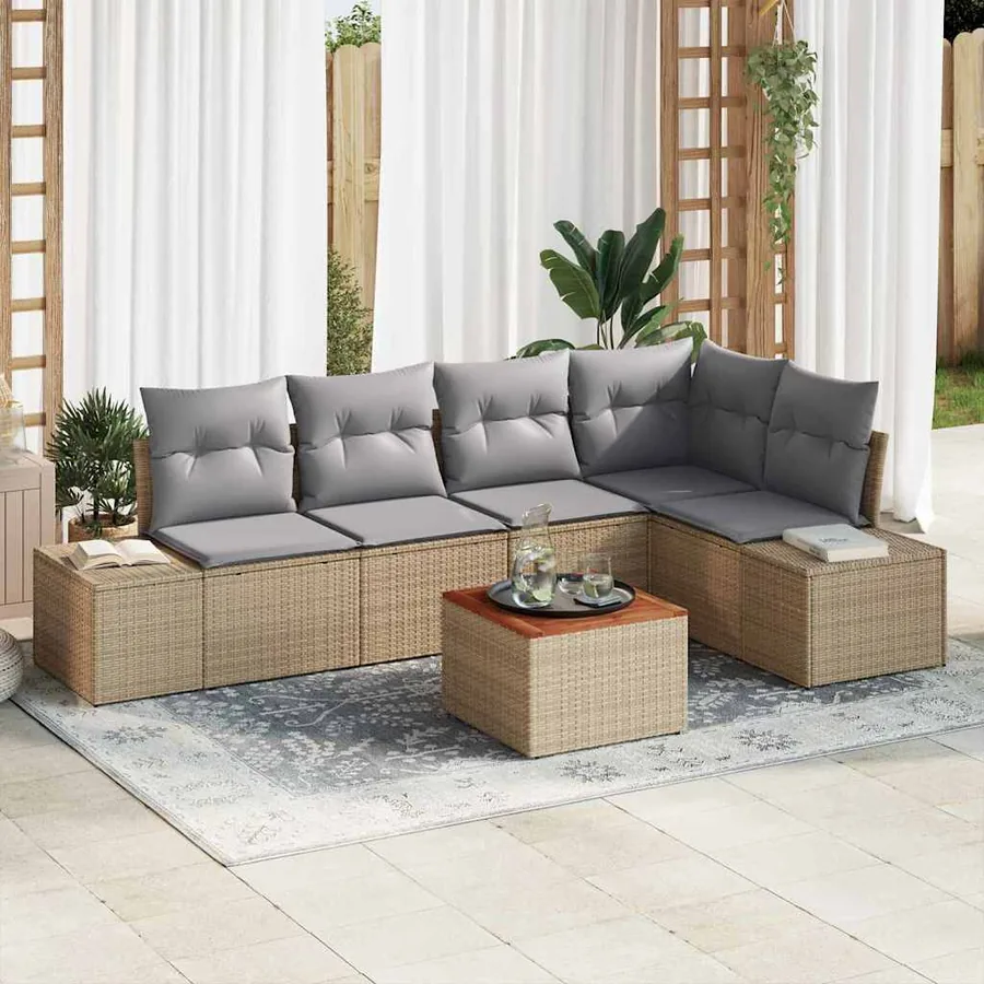 Ensemble de canapé de jardin 6 pcs Beige et Gris clair