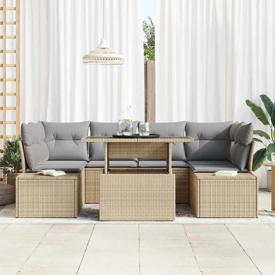 Ensemble de canapé de jardin 7 pcs Beige et Gris clair - 3