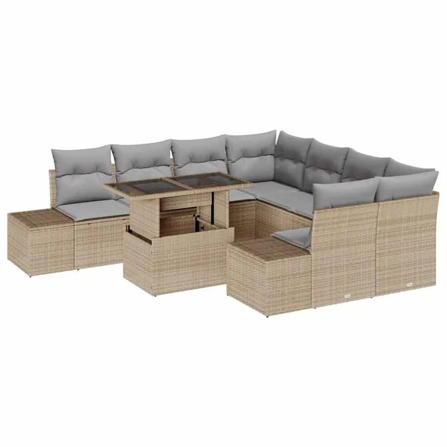 Ensemble de canapé de jardin 9 pcs Beige et Gris clair - 2