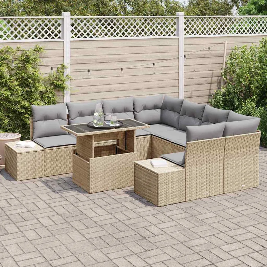 Ensemble de canapé de jardin 9 pcs Beige et Gris clair - 3