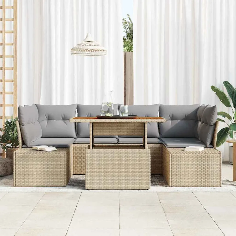 Ensemble de canapé de jardin 7 pcs Beige Poly rotin - 3