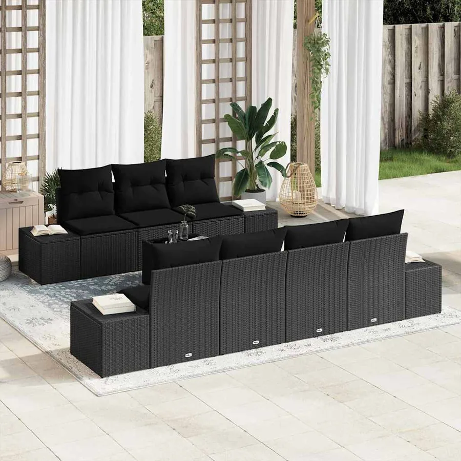 Ensemble de canapé de jardin avec coussin 8 pcs Noir polyrotin