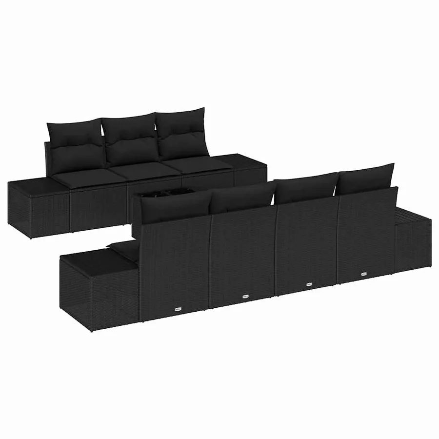 Ensemble de canapé de jardin avec coussin 8 pcs Noir polyrotin - 2