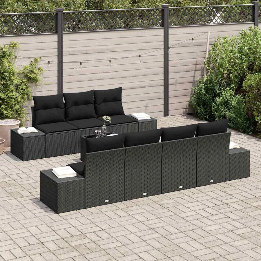 Ensemble de canapé de jardin avec coussin 8 pcs Noir polyrotin - 3