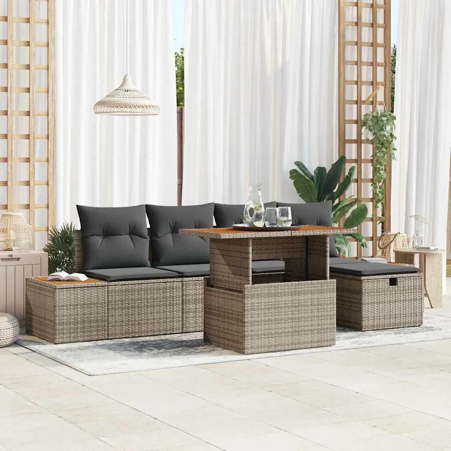 Ensemble de canapé de jardin avec coussin 6 pcs Gris polyrotin
