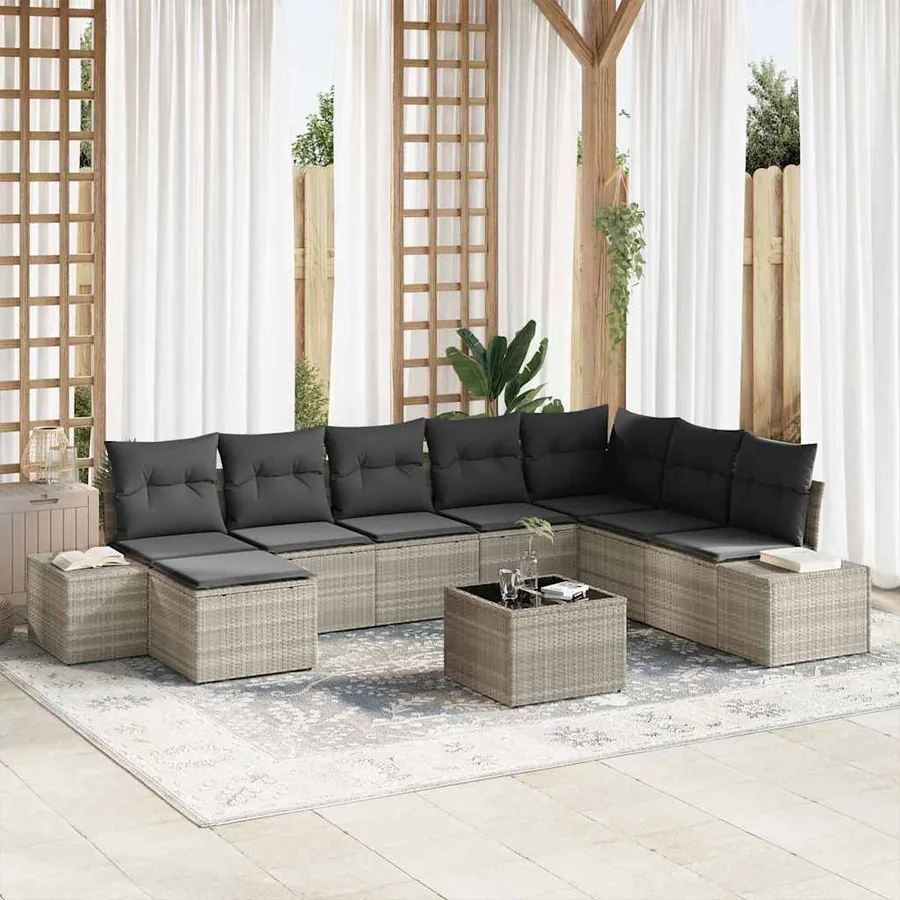 Ensemble de canapé de jardin 8 pcs Gris clair polyrotin