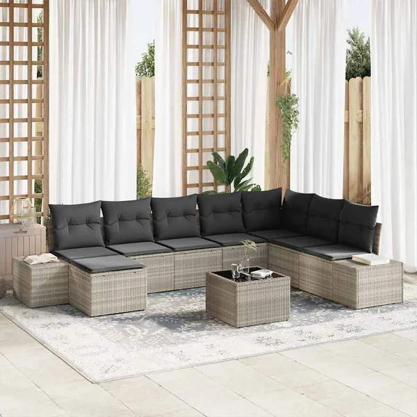 Ensemble de canapé de jardin 8 pcs Gris clair polyrotin