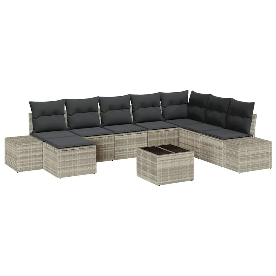 Ensemble de canapé de jardin 8 pcs Gris clair polyrotin - 2