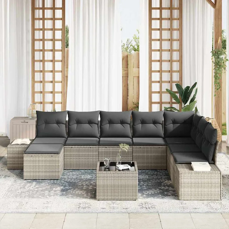 Ensemble de canapé de jardin 8 pcs Gris clair polyrotin - 3