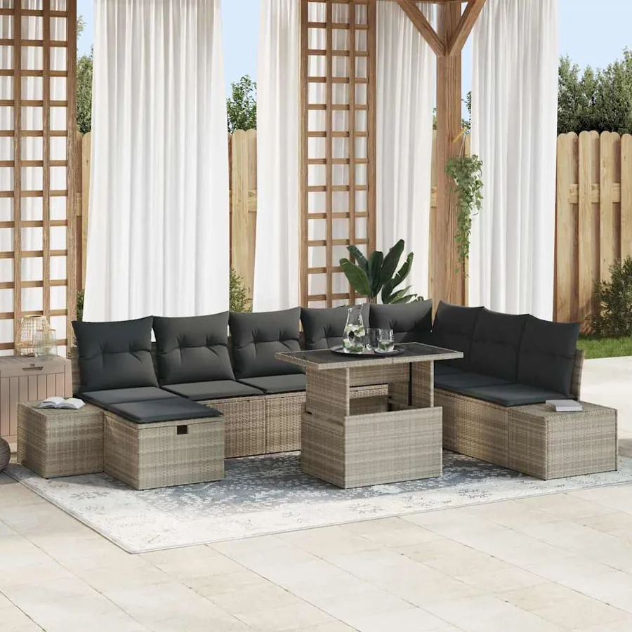 Ensemble de canapé de jardin 9 pcs Gris clair polyrotin