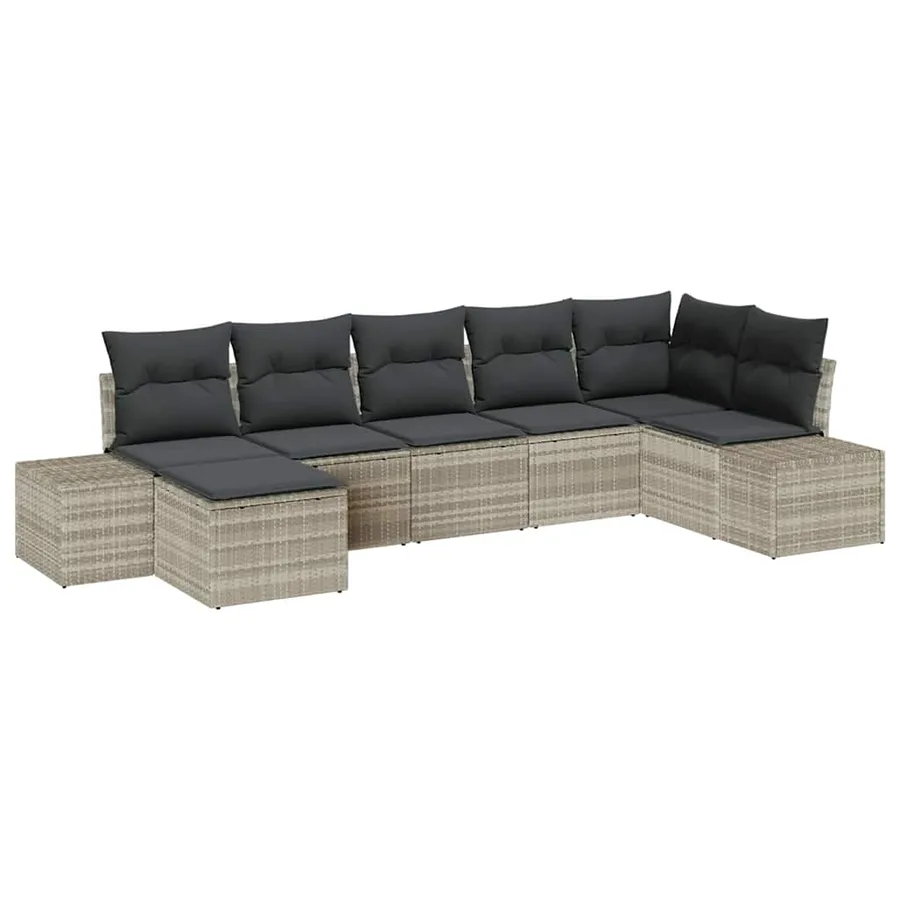 Ensemble de canapé de jardin 7 pcs Gris clair polyrotin - 2