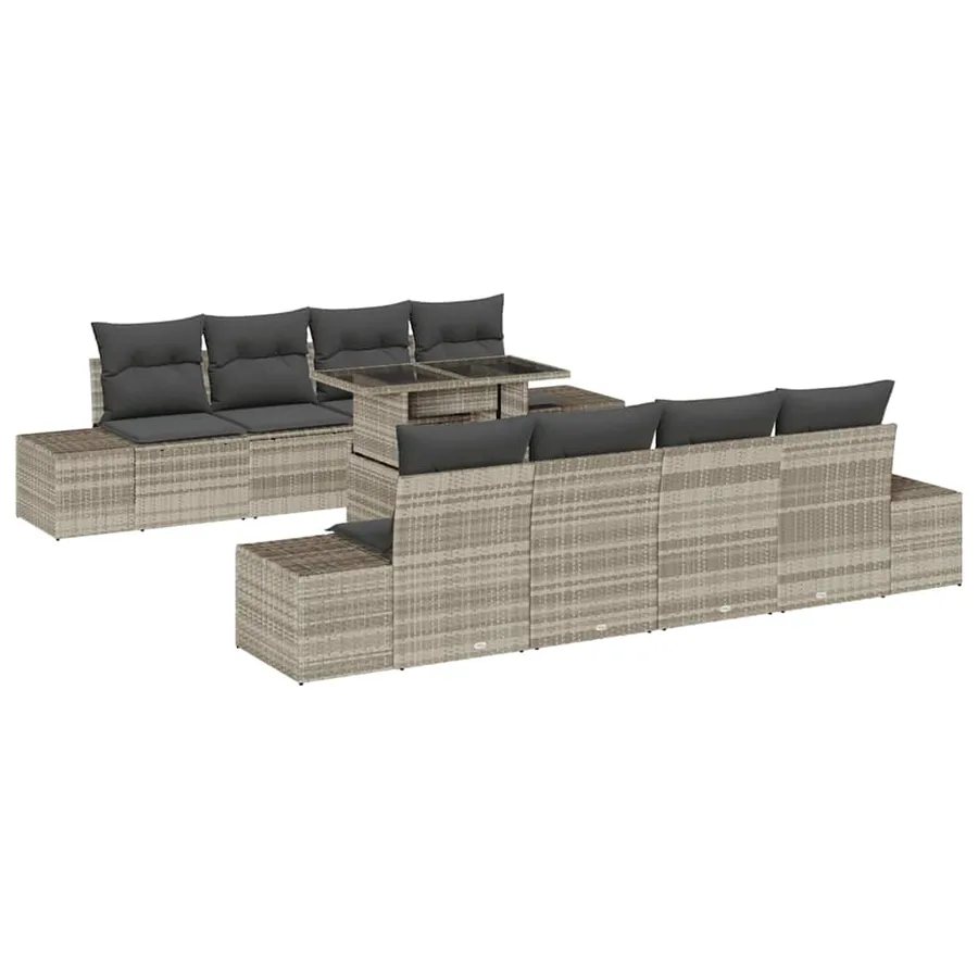 Ensemble de canapé de jardin 9 pcs Gris clair et gris foncé - 2