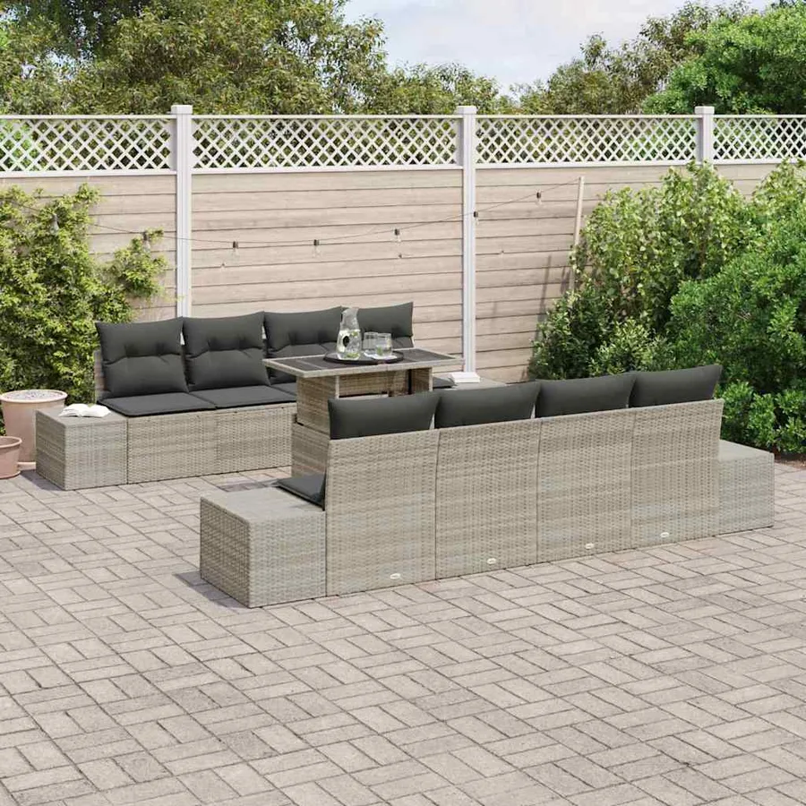 Ensemble de canapé de jardin 9 pcs Gris clair et gris foncé - 3