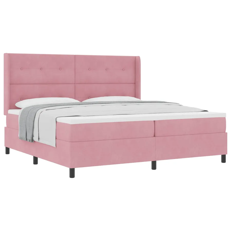 Lit à ressorts avec tête de lit Rose 200 x 200 cm Velours - 2