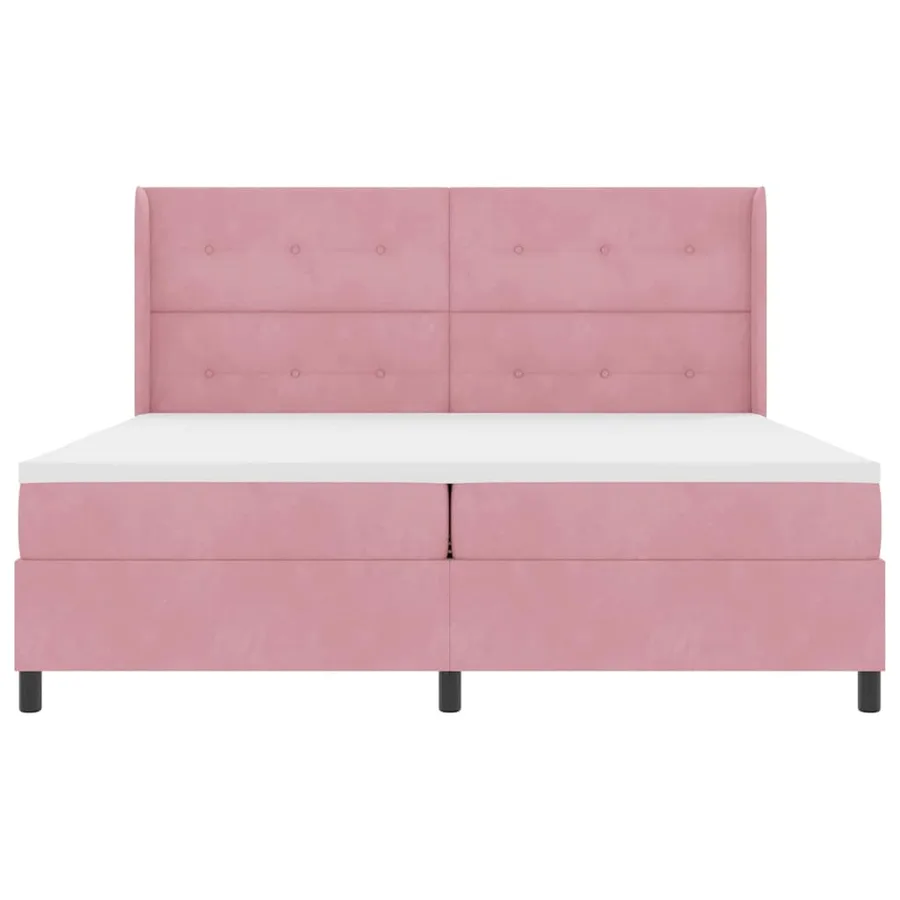 Lit à ressorts avec tête de lit Rose 200 x 200 cm Velours - 7