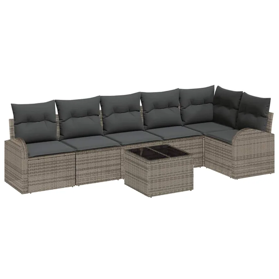 Ensemble de canapé de jardin avec coussin 7 pcs Gris Poly rotin - 2