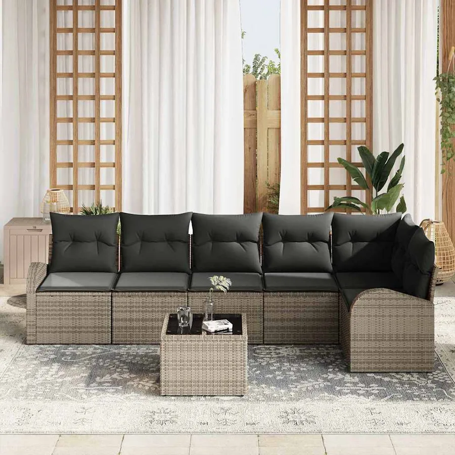 Ensemble de canapé de jardin avec coussin 7 pcs Gris Poly rotin - 3
