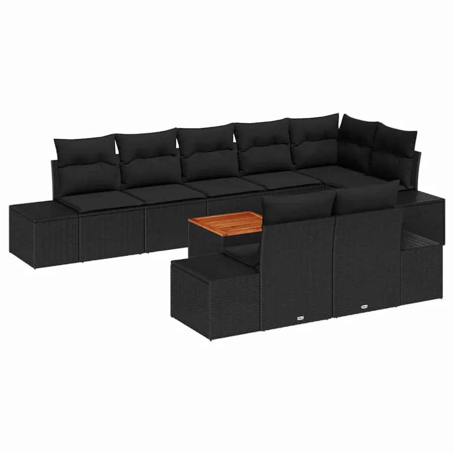 Ensemble de canapé de jardin avec coussin 9 pcs Noir polyrotin - 2