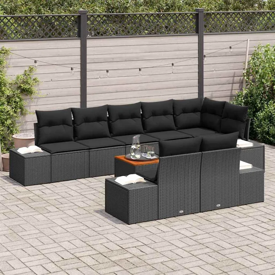 Ensemble de canapé de jardin avec coussin 9 pcs Noir polyrotin - 3